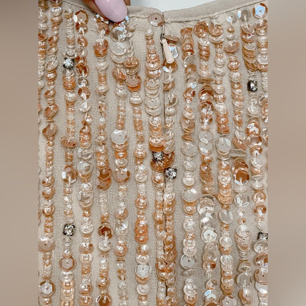 $398 Mac Duggal 10509 Midi Sheath SequinCocktail Dress in Nude 214/090 - Picture 6 of 15